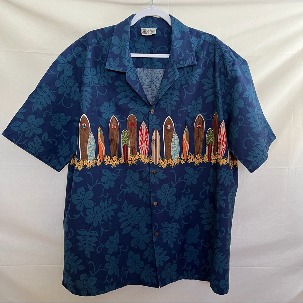 Aloha Republic Hawaiian Surf Boards Aloha  Shirt Size 2XL Blue